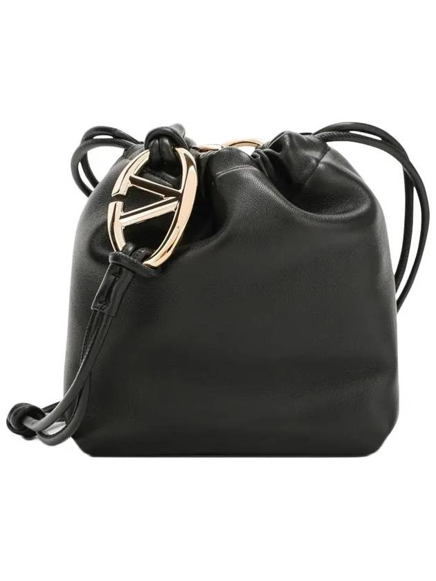 V Logo Pouf Nappa Leather Small Bucket Bag Black - VALENTINO - BALAAN 3