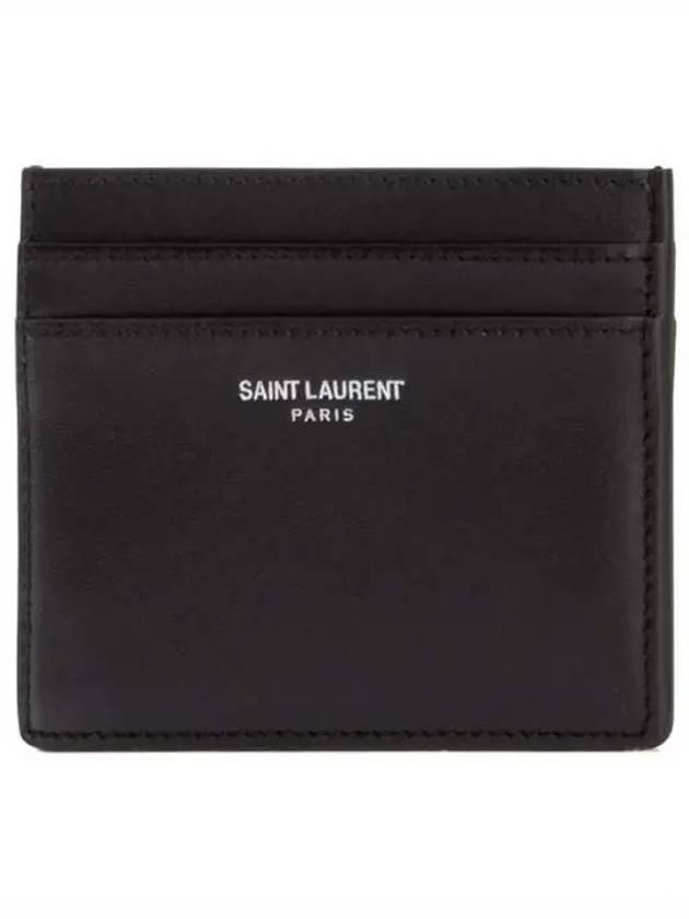 Smooth Leather Classic Logo Card Wallet Black - SAINT LAURENT - BALAAN 2