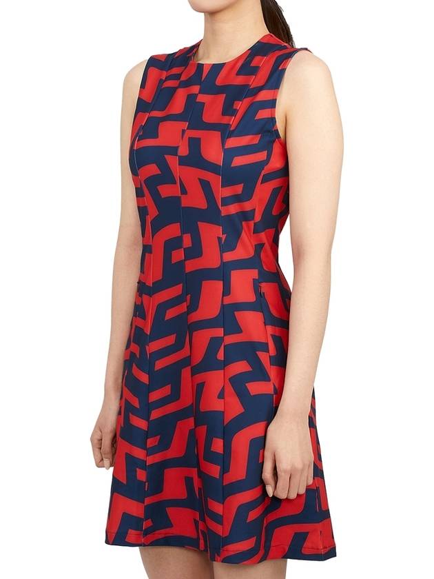 Jasmin Print Short Dress Bridge Swirl Red - J.LINDEBERG - BALAAN 3