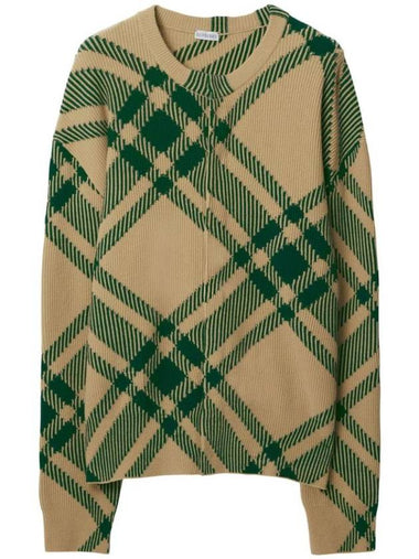 Check Pattern Intarsia Knit Cardigan Green - BURBERRY - BALAAN 1