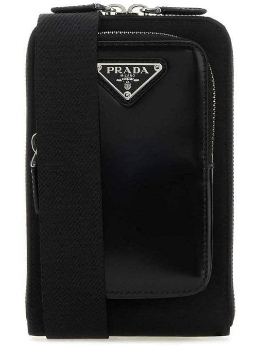 Triangle Logo Brushed Leather Phone Case Cross Bag Black - PRADA - BALAAN 1