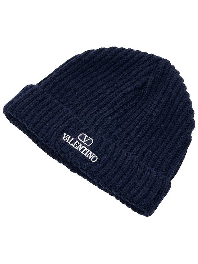 V Logo Beanie Navy - VALENTINO - BALAAN.