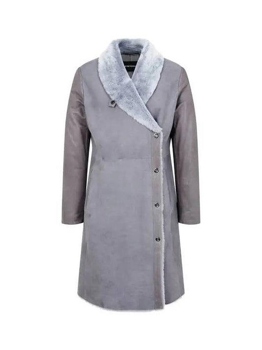 Women's Fur Collar Snap Button Leather Coat Charcoal Gray 271757 - EMPORIO ARMANI - BALAAN 1