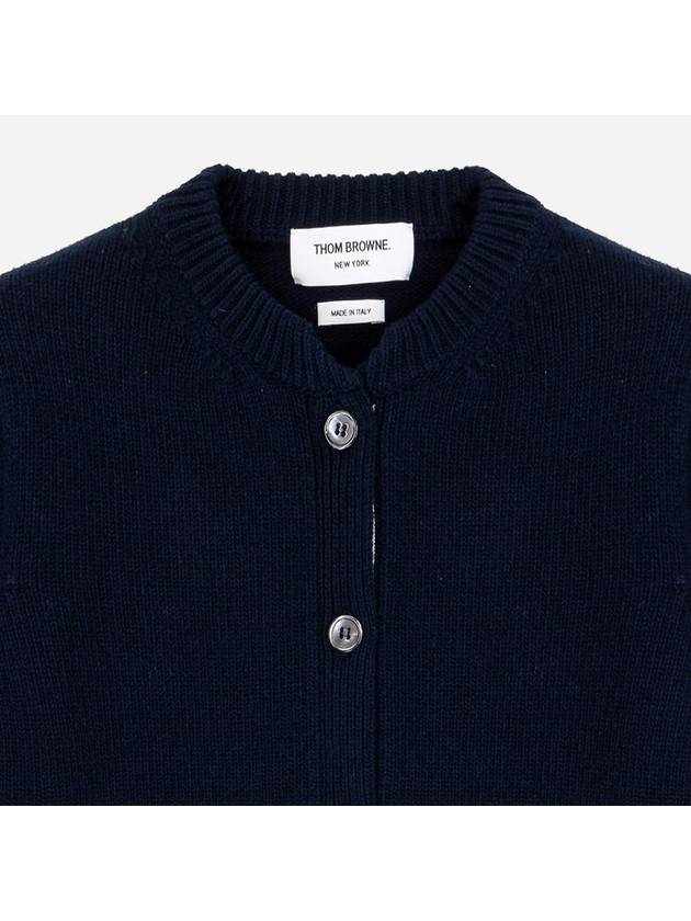 Floral Intarsia Cotton Cardigan Navy - THOM BROWNE - BALAAN 3