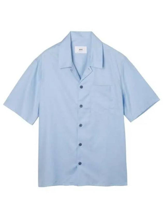 Camp Collar Pocket Cotton Short Sleeve Shirt Sky Blue - AMI - BALAAN 2