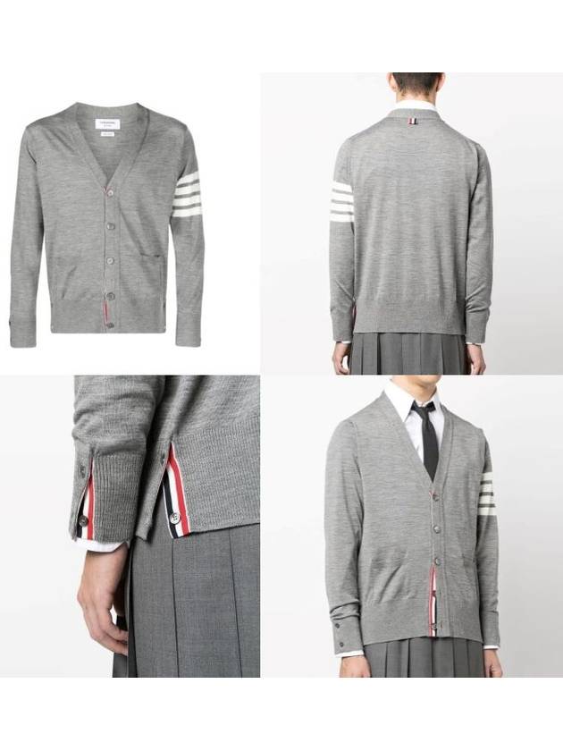 Men's Sustainable Classic Diagonal Wool Cardigan Pale Grey - THOM BROWNE - BALAAN 7