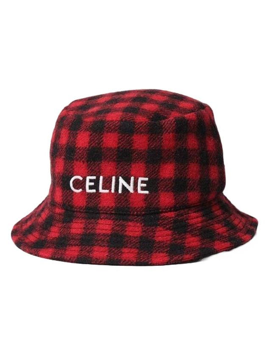 Logo Check Wool Bucket Hat Red - CELINE - BALAAN 1