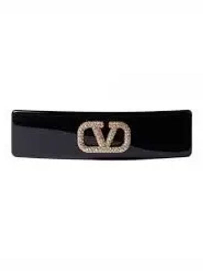 V Logo Signature Swarovski Crystal Resin Hair Clip Black - VALENTINO - BALAAN 2