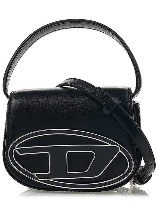 1DR Round Logo Leather Mini Shoulder Bag Black - DIESEL - BALAAN 2