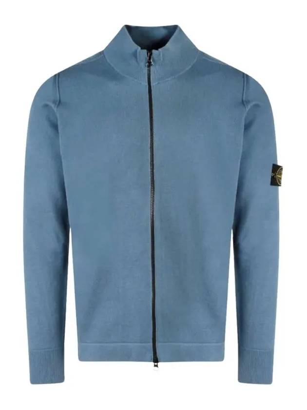 Soft Cotton Knit Zip-Up Jacket Avio Blue - STONE ISLAND - BALAAN 2