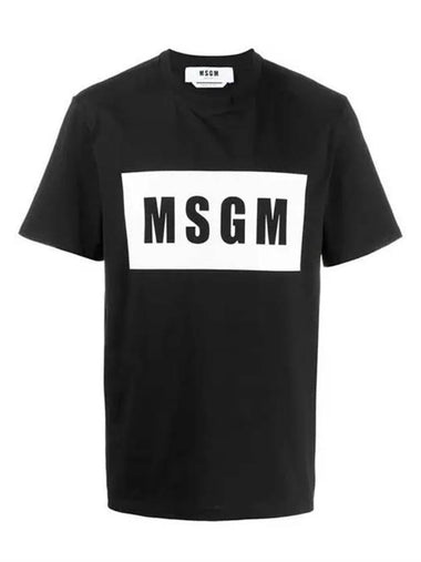 Box Logo Print Cotton Short Sleeve T-Shirt Black - MSGM - BALAAN 1