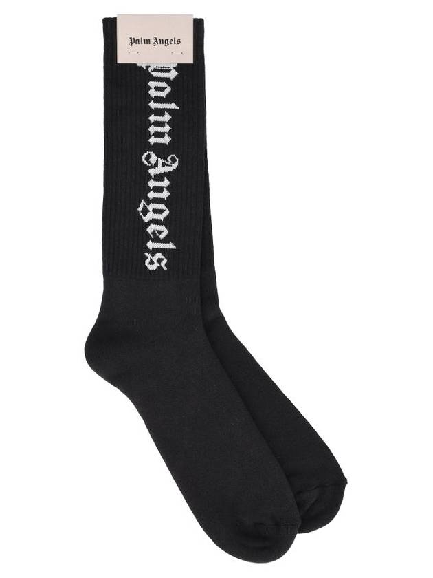 Vertical Logo Cotton Socks Black - PALM ANGELS - BALAAN 2