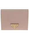 Gold Triangle Logo Saffiano Half Wallet Pink Beige - PRADA - BALAAN 2