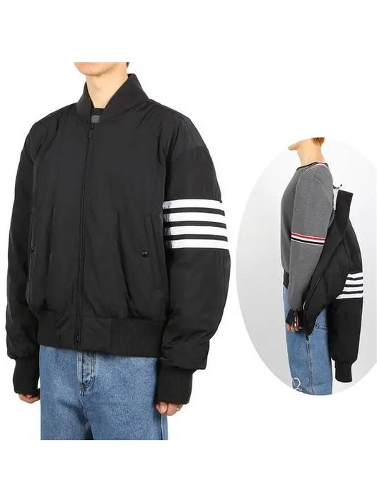 Poly Twill 4-Bar Oversized Knit Down Bomber Jacket Charcoal - THOM BROWNE - BALAAN 2