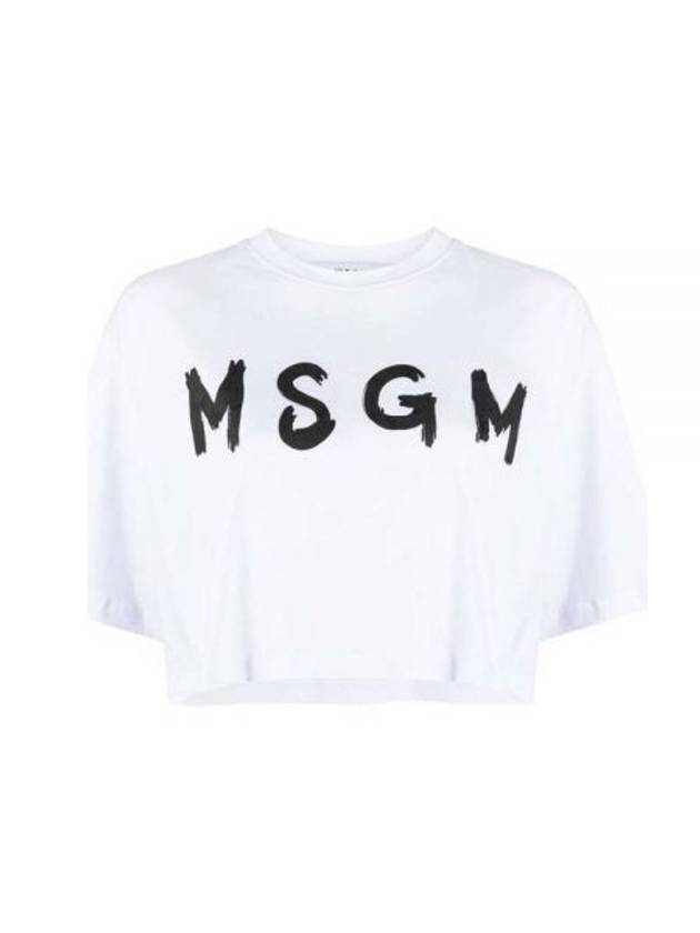 Brushed Logo Crop Short Sleeve T-Shirt White - MSGM - BALAAN 2