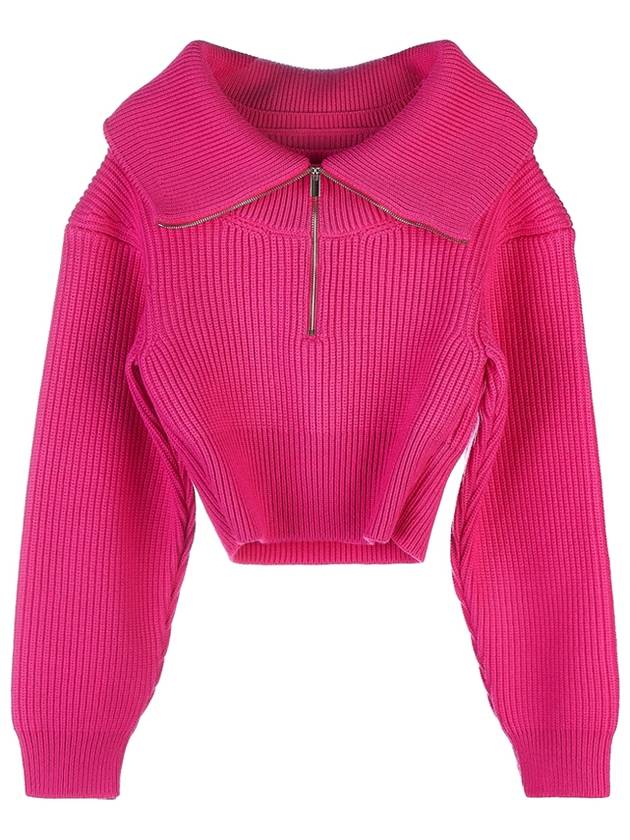 Risoul zipper crop knit top pink - JACQUEMUS - BALAAN.