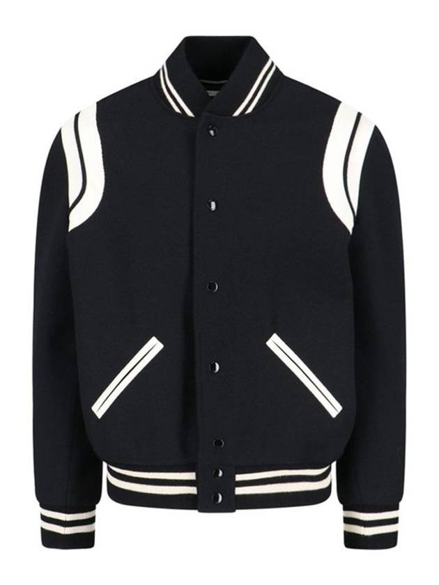 Teddy Bomber Jacket in Wool Black White - SAINT LAURENT - BALAAN 2