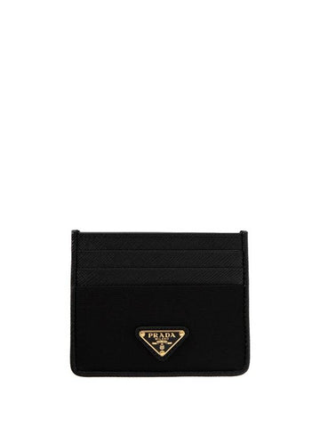 Triangle Logo Saffiano Leather Card Wallet Black - PRADA - BALAAN 1