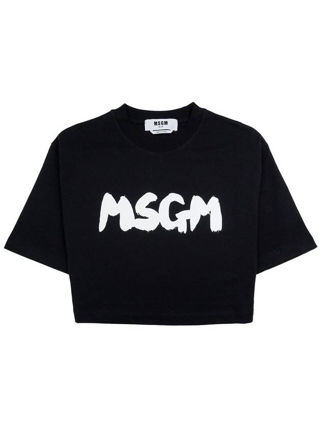 Brushed Logo Crop Short Sleeve T-Shirt Black - MSGM - BALAAN 2