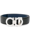 Double Gancini Reversible Leather Belt Black Fiore Blue - SALVATORE FERRAGAMO - BALAAN 3