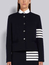 Double face fine merino crewneck jacket cardigan navy - THOM BROWNE - BALAAN 5