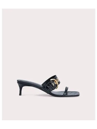 Bettina Circular Croco Embossed Leather Sandals Heel Black - BY FAR - BALAAN 2