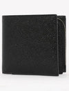 Caviar Leather Zipper Coin Pocket Bifold Half Wallet Black - THOM BROWNE - BALAAN 3