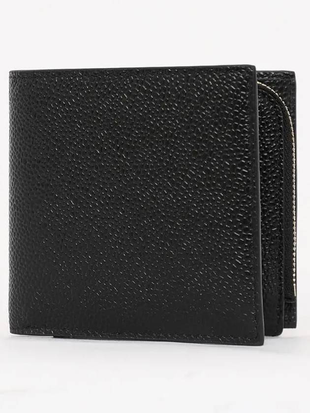 Caviar Leather Zipper Coin Pocket Bifold Half Wallet Black - THOM BROWNE - BALAAN 3