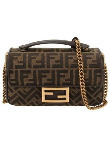 Baguette Chain FF Jacquard Medium Cross Bag Brown - FENDI - BALAAN 1