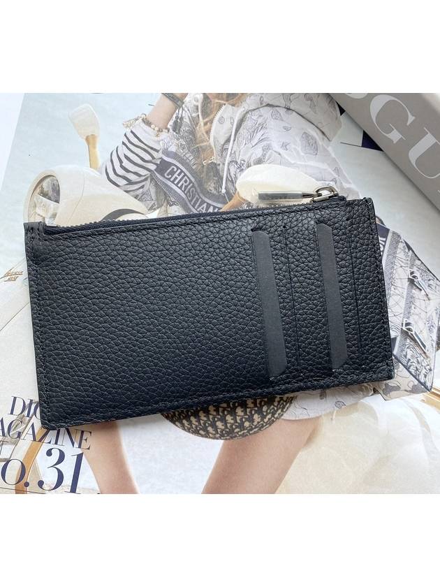 Oblique Jacquard Zipper Card Wallet Black Beige - DIOR - BALAAN 4