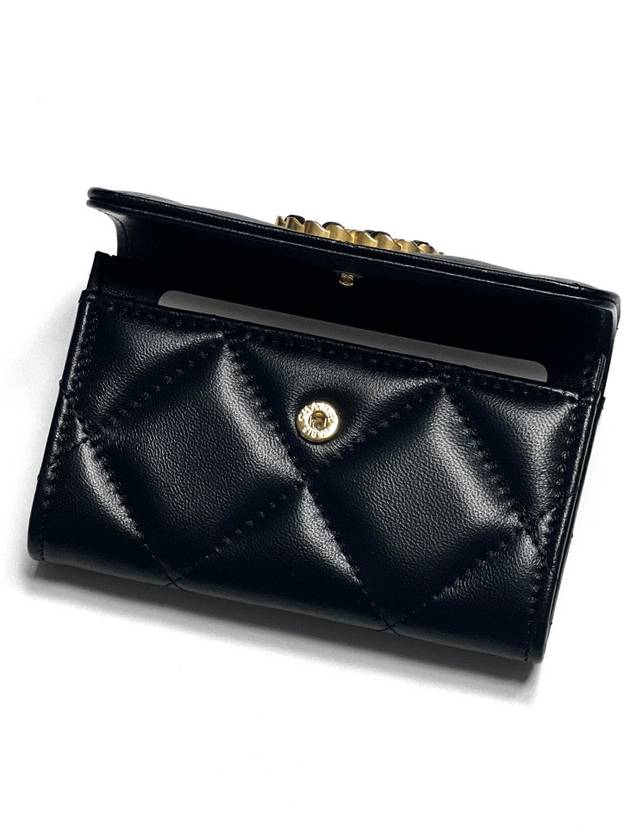 Nineteen Gold CC Logo Lambskin Flap Card Wallet Black - CHANEL - BALAAN 5