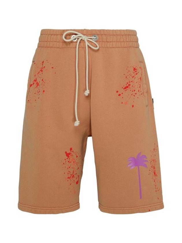 Painted Splatter Logo Print Shorts Beige - PALM ANGELS - BALAAN 2