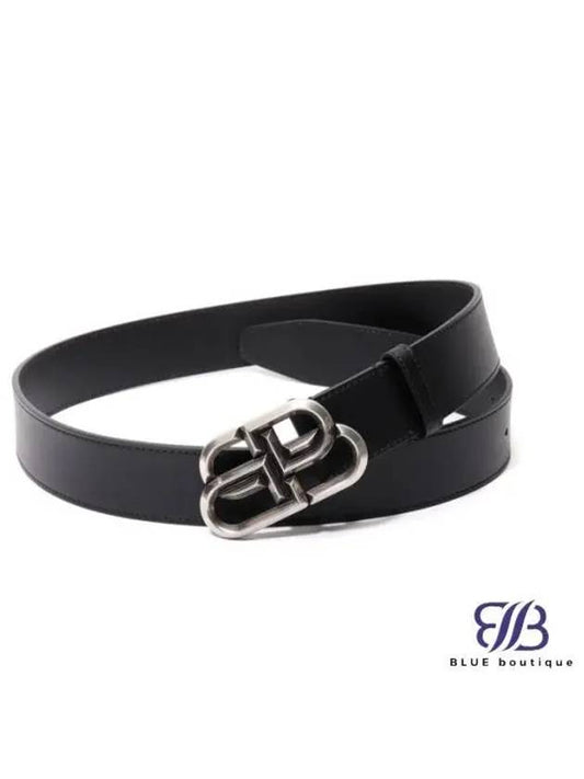 BB Signature Logo Silver Leather Belt Black - BALENCIAGA - BALAAN 2