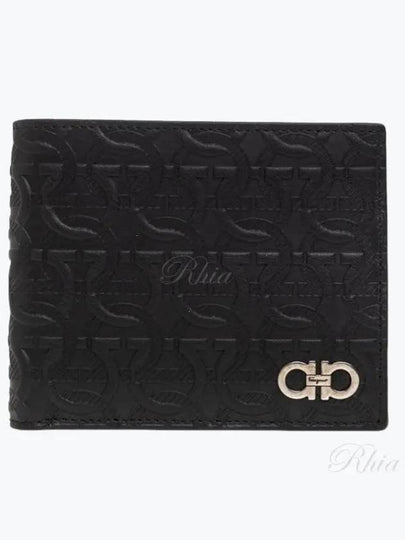 Gancini Embossed Logo Half Wallet Black - SALVATORE FERRAGAMO - BALAAN 2