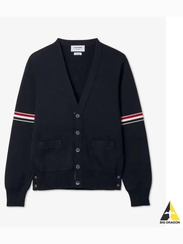 Milano Stitch Sprite Armband Cotton V-neck Cardigan Navy - THOM BROWNE - BALAAN 2