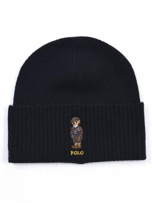 Bear Embroidered Blend Wool Beanie Black - POLO RALPH LAUREN - BALAAN 3