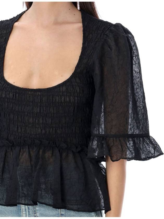 Crinkled Georgette Smock Blouse Black - GANNI - BALAAN 4