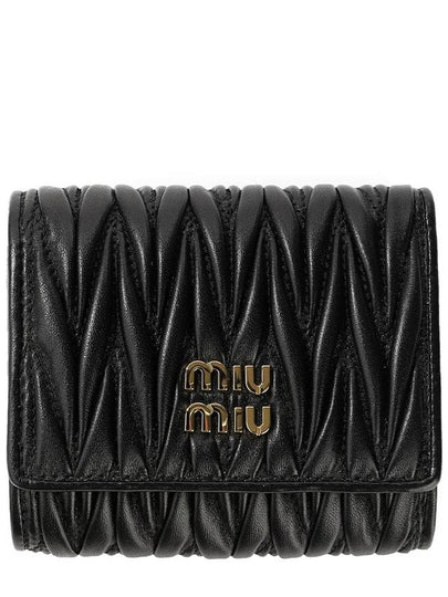 Matelasse Logo Napa Leather Half Wallet Black - MIU MIU - BALAAN 2