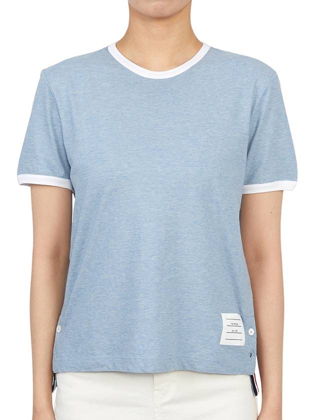 Women's Melange Jersey Ringer Short Sleeve T-Shirt Light Blue - THOM BROWNE - BALAAN 2