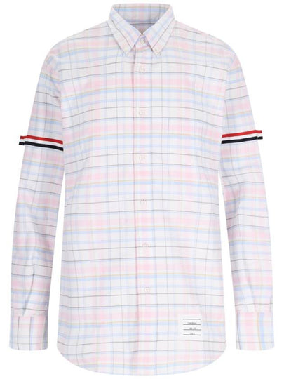 Men's Plaid Three Stripes Armband Oxford Long Sleeve Shirt Light Pink - THOM BROWNE - BALAAN 2