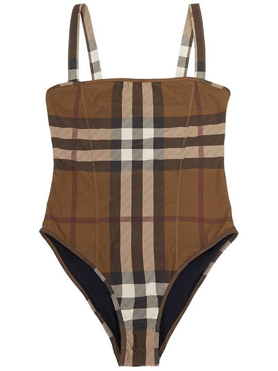 Women's Check Stretch Nylon One-Piece Swimsuit Burch Brown - BURBERRY - BALAAN 2