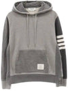 Panel Drawstring Cotton Hoodie Grey - THOM BROWNE - BALAAN 2