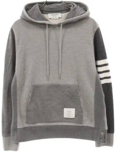 Panel Drawstring Cotton Hoodie Grey - THOM BROWNE - BALAAN 2