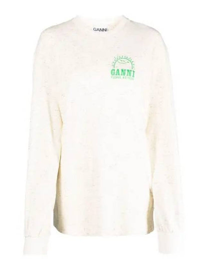 Back Logo Printed Cotton Long Sleeve T-shirt Ivory - GANNI - BALAAN 2