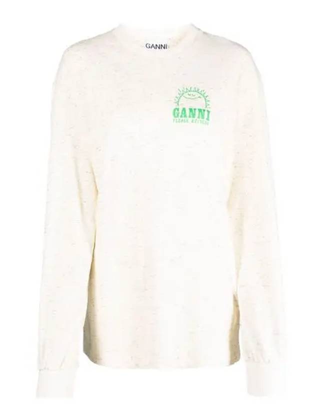 Back Logo Printed Cotton Long Sleeve T-shirt Ivory - GANNI - BALAAN 3