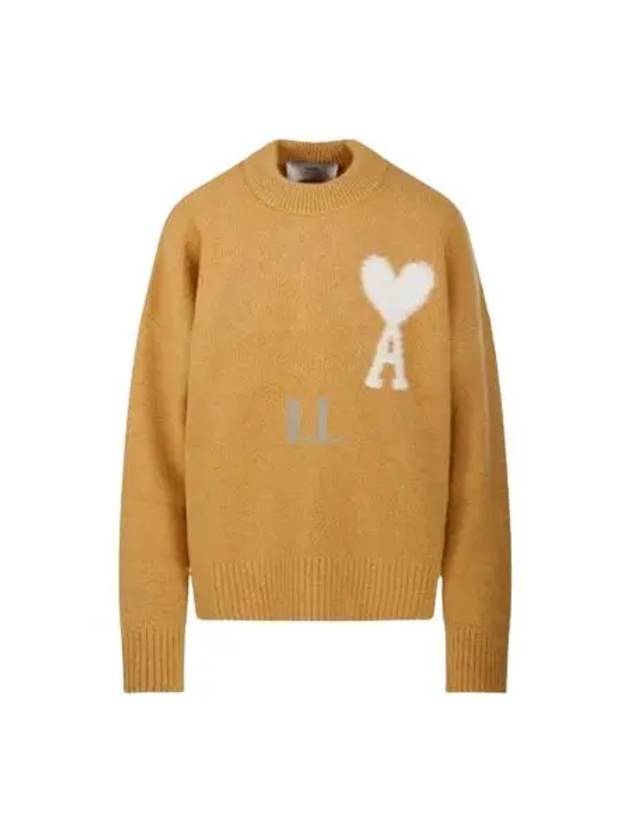 Intarsia Logo Crew Neck Knit Top Mustard - AMI - BALAAN 2