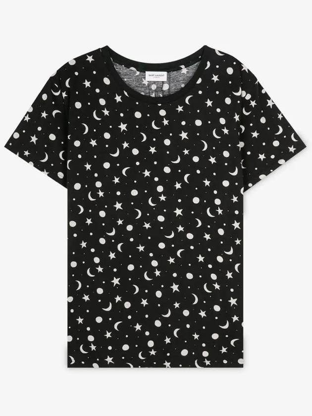 Men's Star Print Cotton Short Sleeve T-Shirt Black - SAINT LAURENT - BALAAN 3