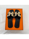 Oran Leather Sandals Slippers Metal Gold - HERMES - BALAAN 4