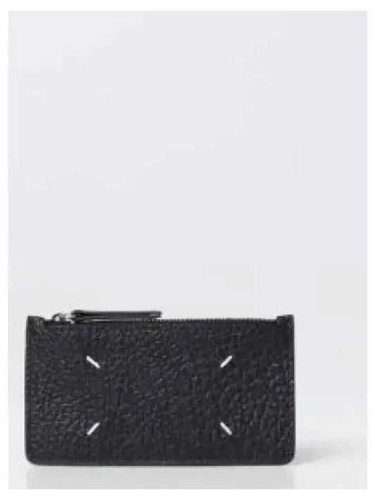 Pebble Leather Stitch Logo Zipper Card Wallet Black - MAISON MARGIELA - BALAAN 2