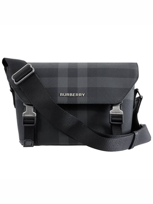 Signature Check Metal Logo Small Messenger Bag Grey Black - BURBERRY - BALAAN 2